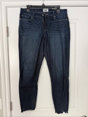 PAIGE Dark Indigo Cropped Raw-Hem Skinny Jeans